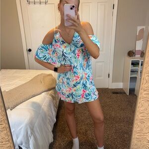 Lilly Pulitzer Blue, Teal & Coral Tropical Slip Dress